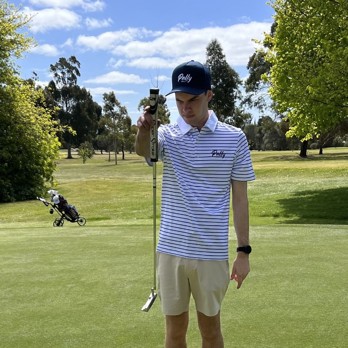 Pally White Polo with Navy Stripes